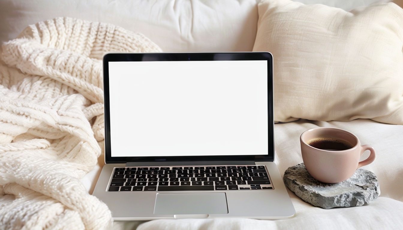 Cozy Laptop and Coffee Mug Relaxation Scene Mockup