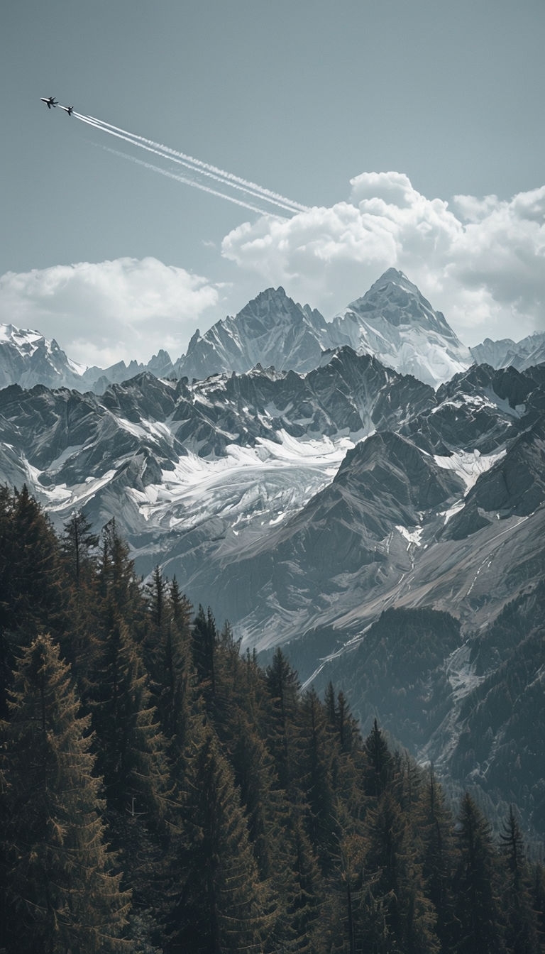 Serene Mountainous Landscape with Forest and Snow-capped Peaks Mobile Wallpaper