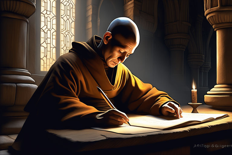 A monk scribe sitting in a medieval monastery by Jakob Nielsen - Playground