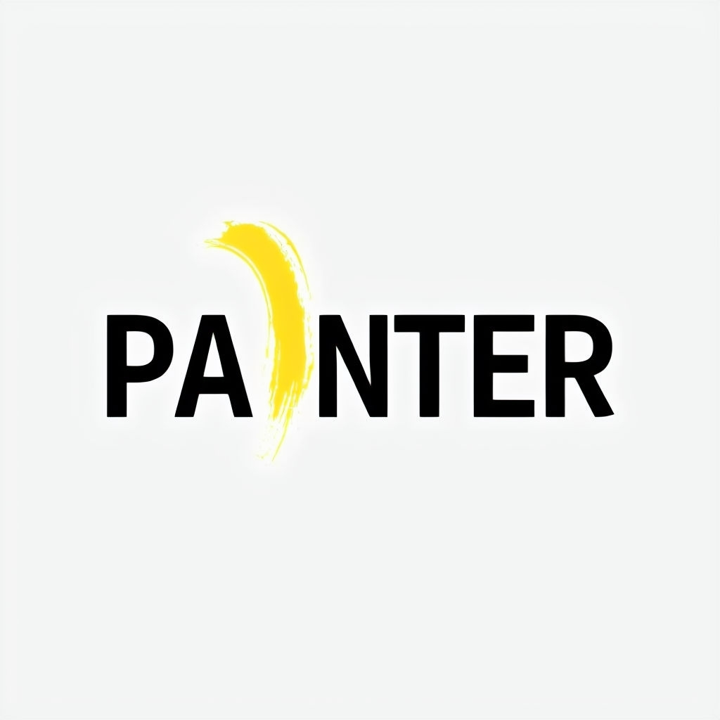 Minimalist Painter Logo with Yellow Brushstroke Design