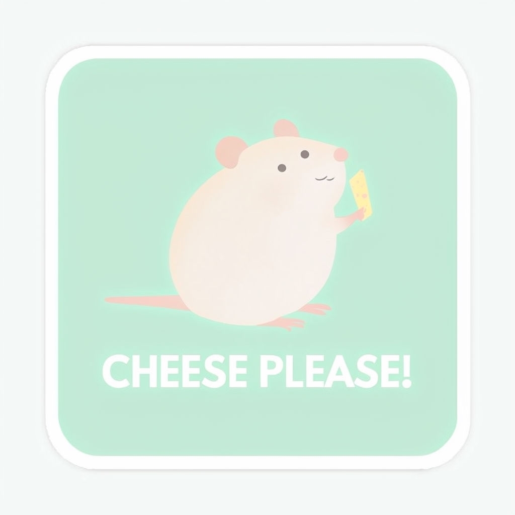 Cheerful Cartoon Hamster Holding Cheese Sticker