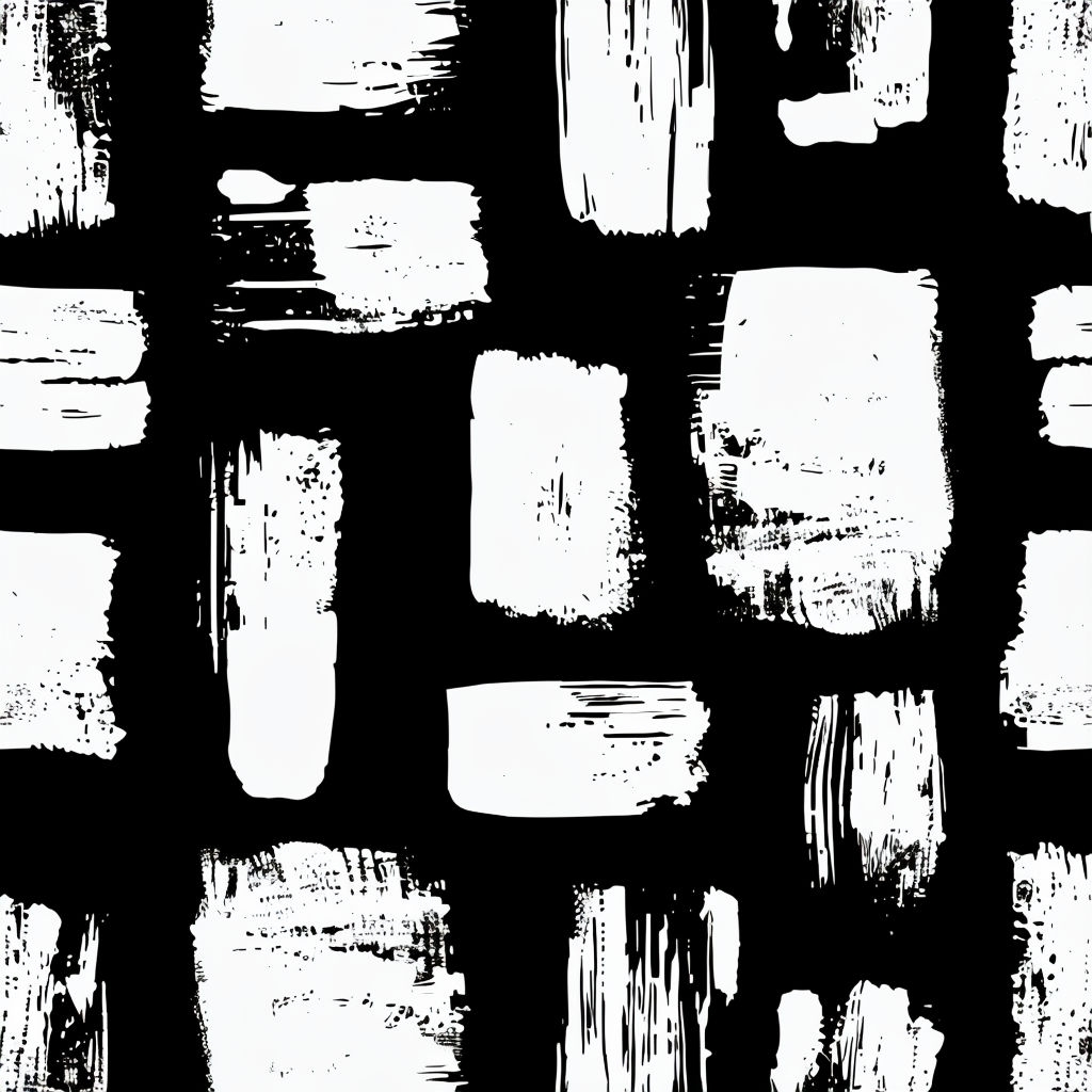 Irregular White Brush Strokes on Black Background Seamless Pattern