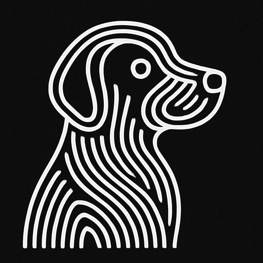 Minimalist Line Art Dog Head Illustration on Black Background Art