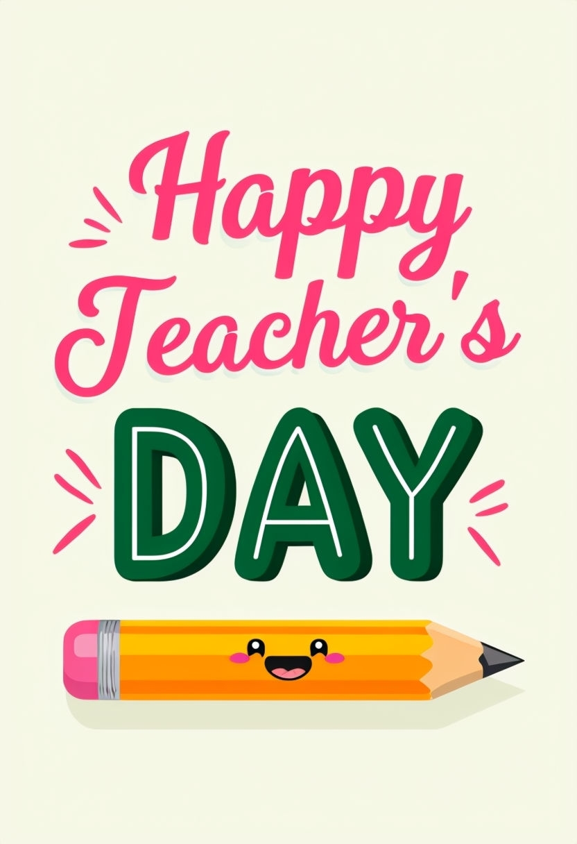 Cheerful Teacher's Day Greeting Card with Smiling Pencil Design Card