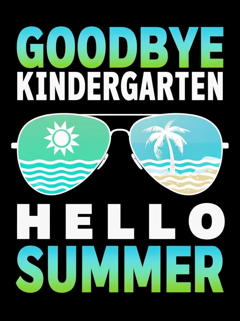Colorful Goodbye Kindergarten to Hello Summer Sunglasses Poster