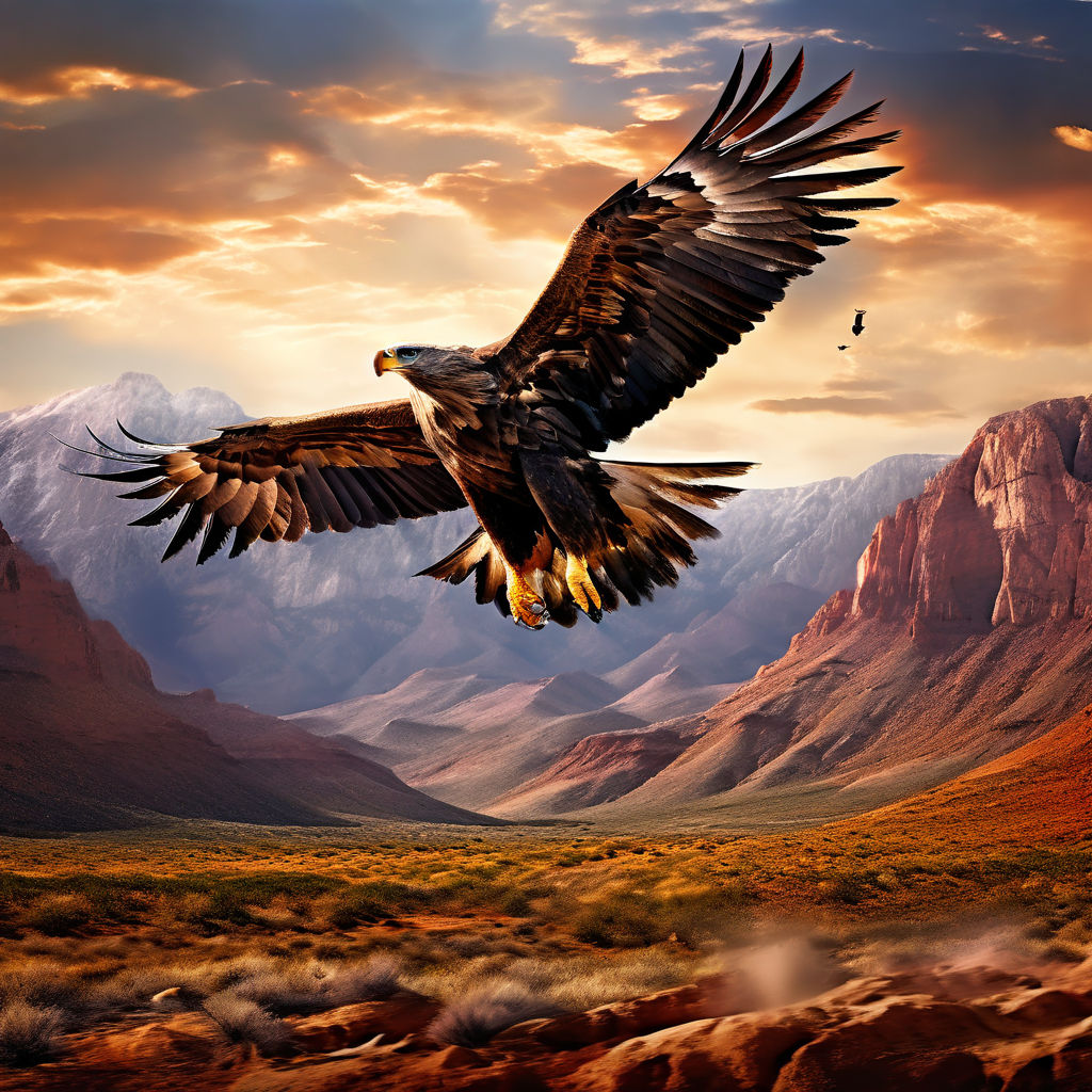 Eagle soaring over the rugged terrains of the Rocky Mountain... by