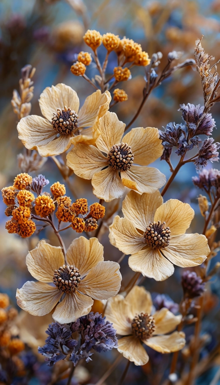 Intricate Close-Up Macro of Dried Flowers Art