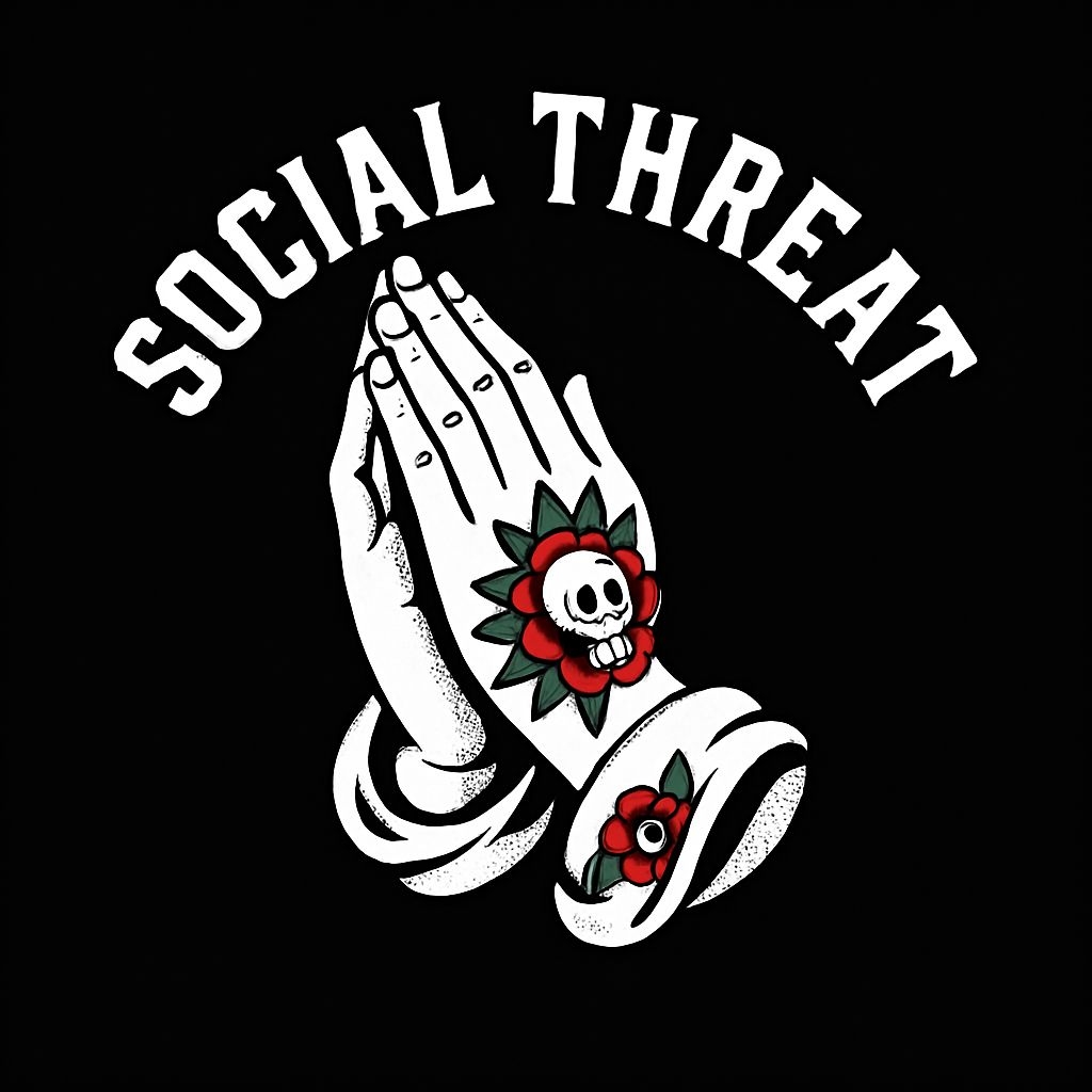 Edgy Tattoo Style Social Threat Hands Illustration T-Shirt