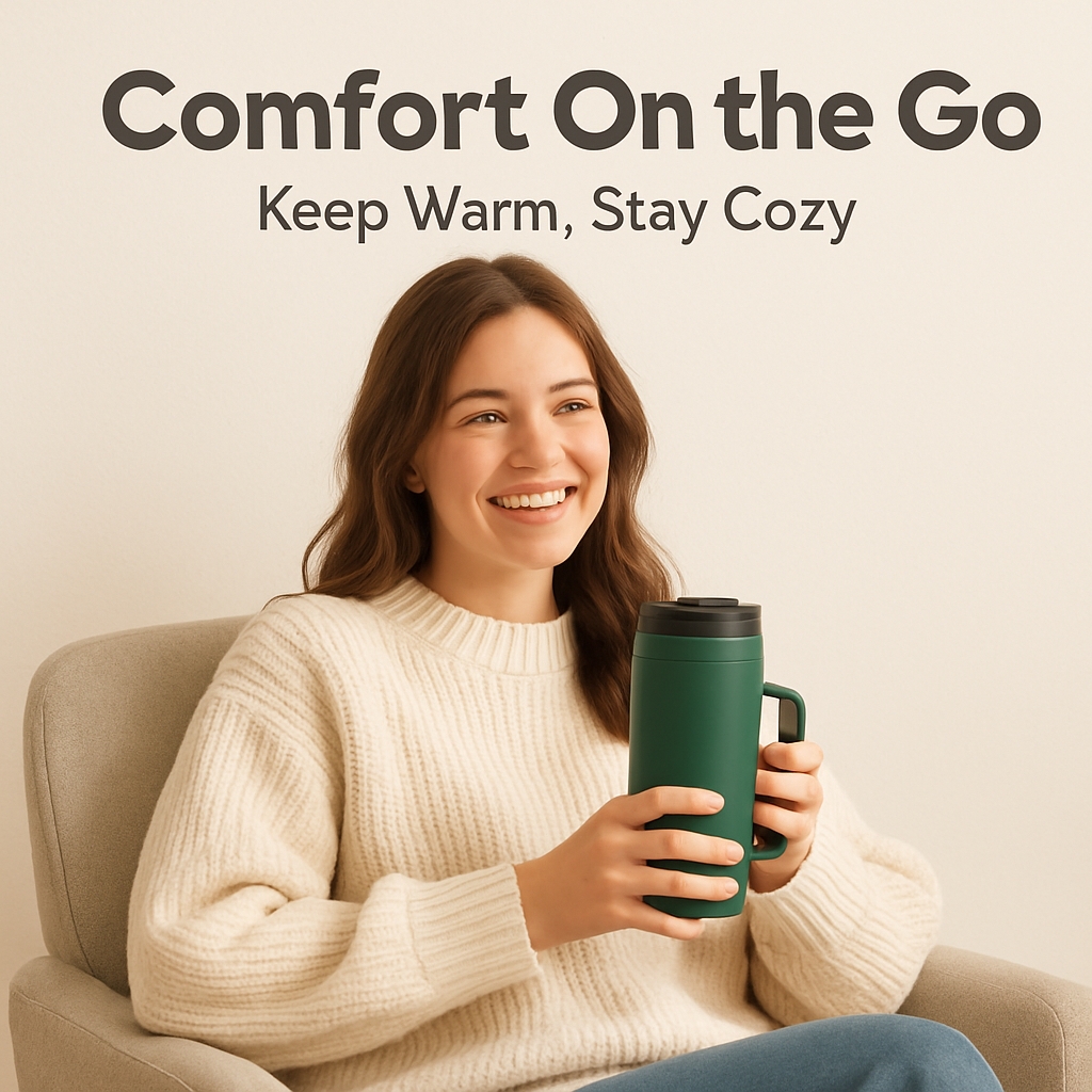 Warm and Cozy Woman with Thermal Mug Lifestyle Poster