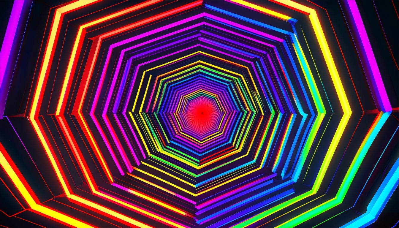 Hypnotic Neon Hexagonal Tunnel Pattern Art for Virtual Backgrounds
