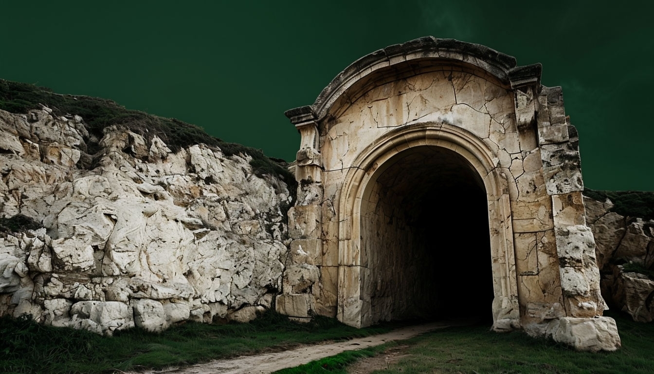Ancient Stone Archway Cave Entrance Landscape Virtual Background