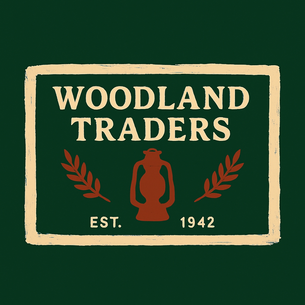 Vintage Woodland Traders Logo with Rustic Lantern Design
