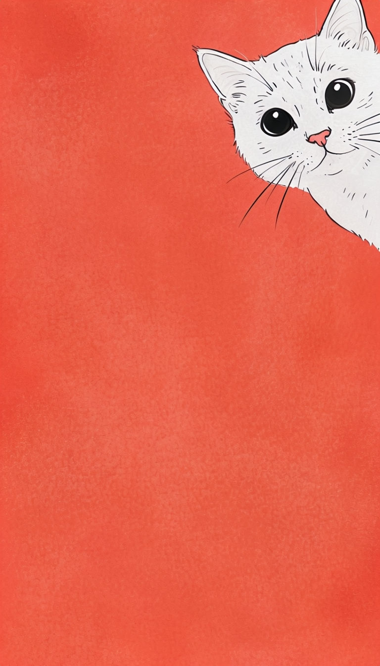 Playful Minimalist White Cat Face Illustration Mobile Wallpaper