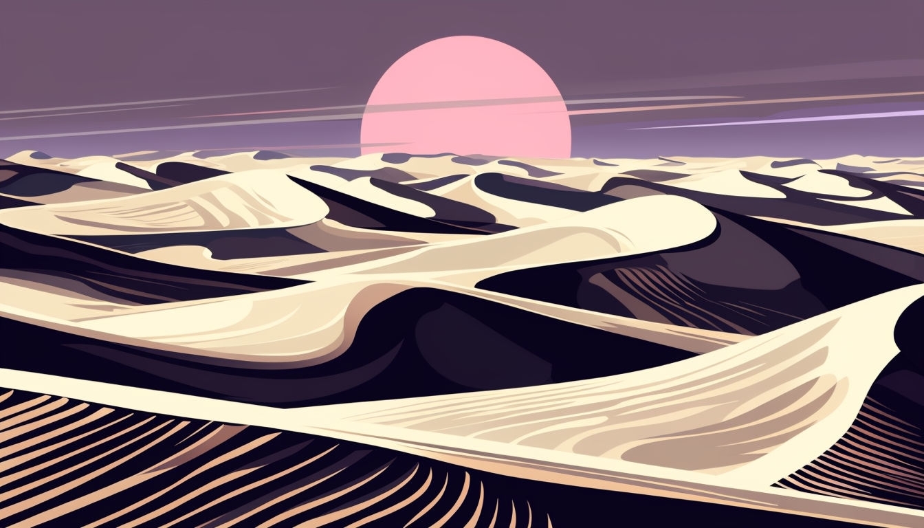 Serene Desert Landscape at Sunset Digital Illustration Background