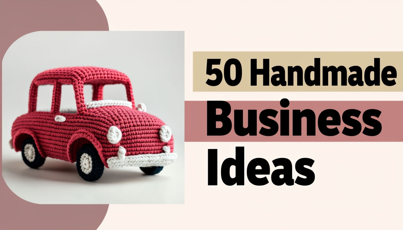 Minimalist YouTube Thumbnail with Amigurumi Car and Text Social Media Post