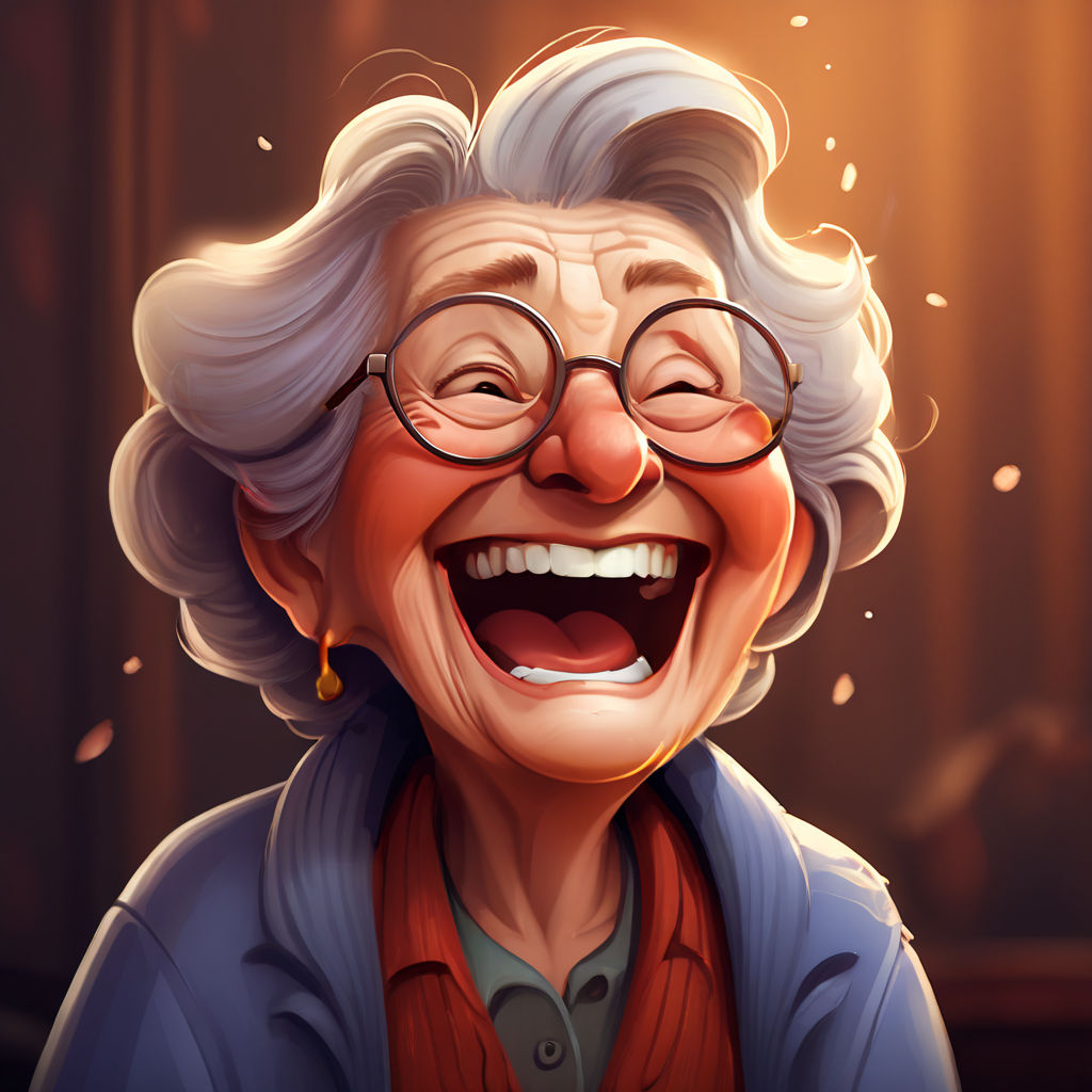 A funny little old lady with huge glasses cartoon