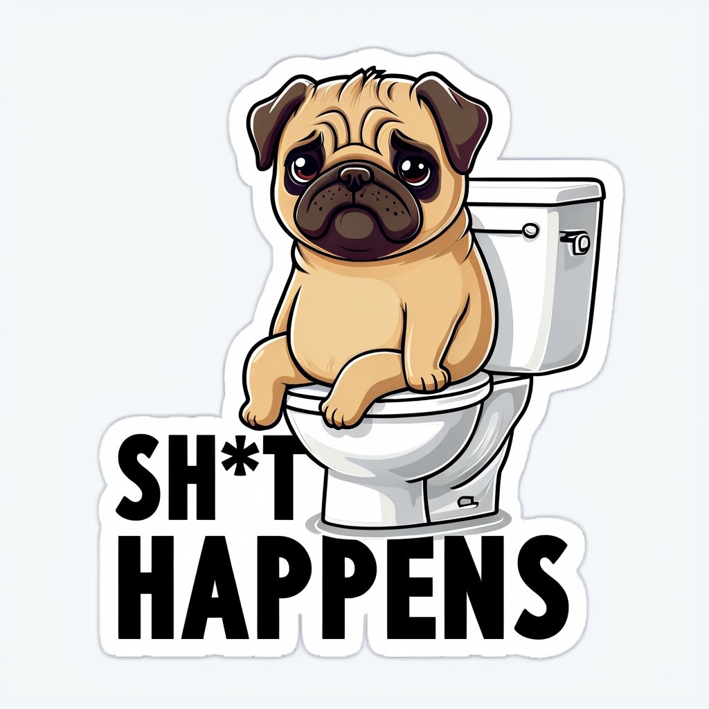 Cute Pug on Toilet with Humor Sticker