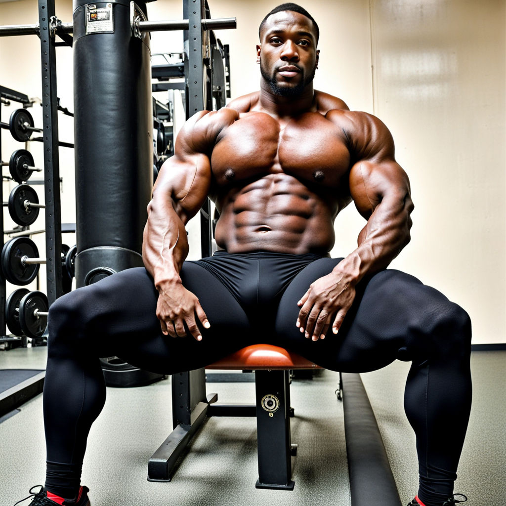 A Full Body Picture Of A Large Giant Muscle bodybuilder black man with huge  body In tight Clothes