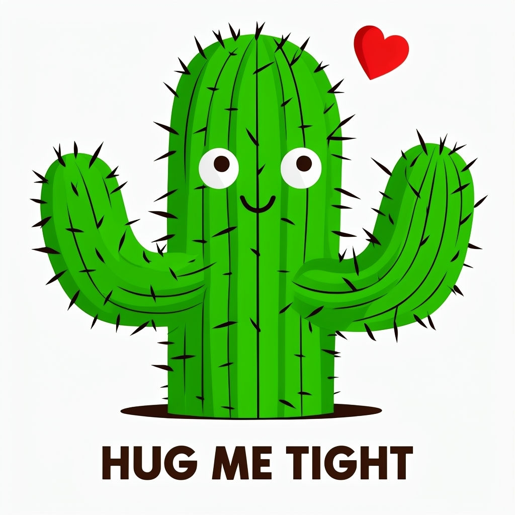 Friendly Green Cactus Hug Me Tight Cartoon Illustration Mug