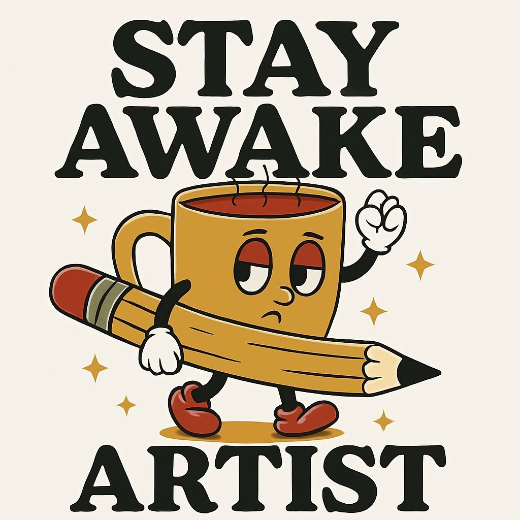 Whimsical Cartoon Mug Character with Pencil and 'Stay Awake' Message Mug