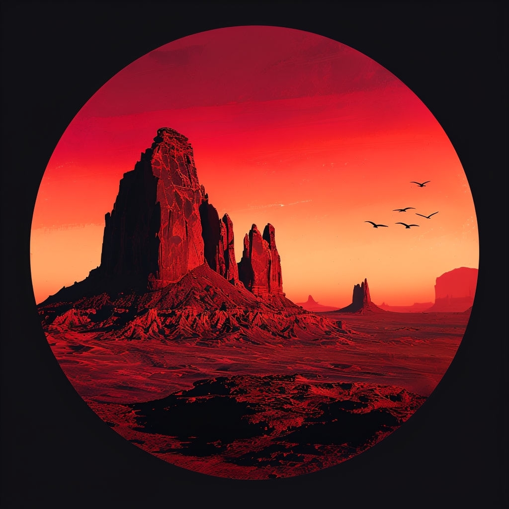 Vibrant Desert Landscape Sunset Illustration T-Shirt