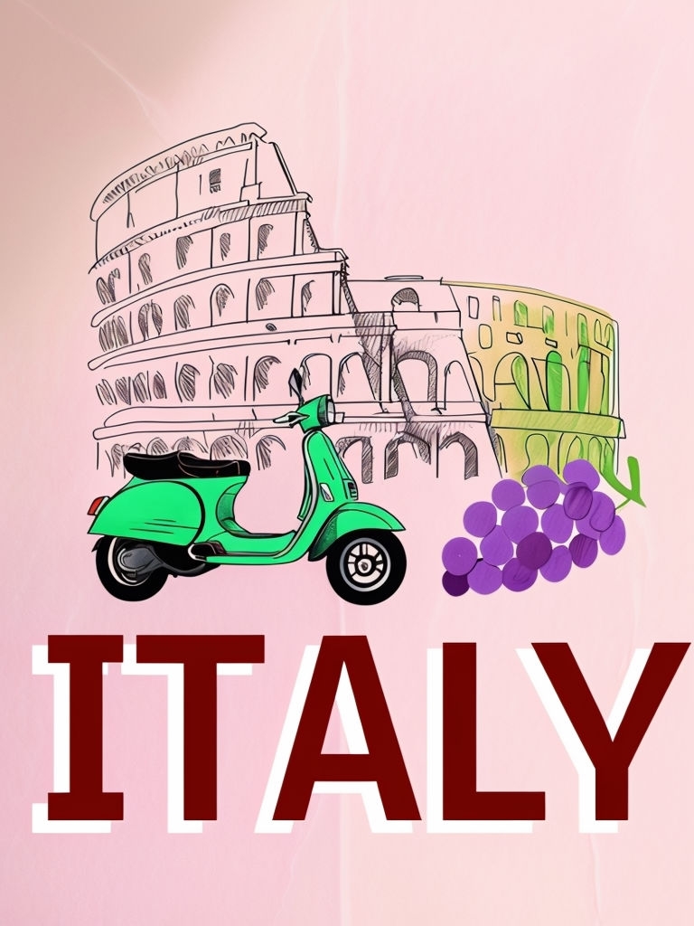 Charming Hand-Drawn Italy Symbol Illustration Poster
