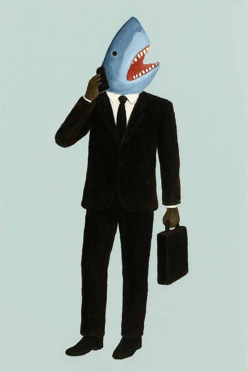 Surreal Humanoid Shark Head Figure in Formal Suit Art