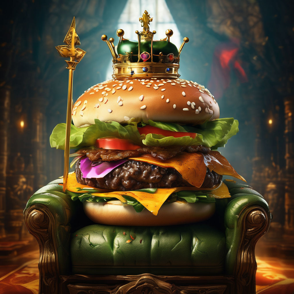 Burger perched high on a majestic king's throne by victoria sousa ...