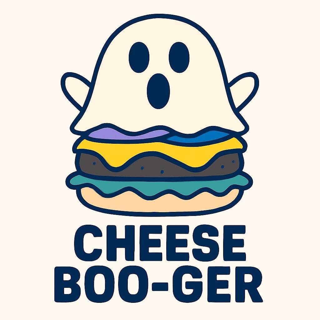 Playful Cheese Boo-ger Ghost Burger Cartoon Halloween Sticker