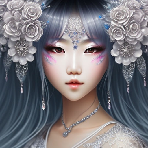 Closeup of very silver haired cute korean woman large sensua... by ...