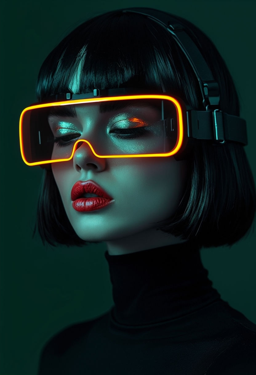 Futuristic Portrait with Neon Orange Visor and Dramatic Lighting Art