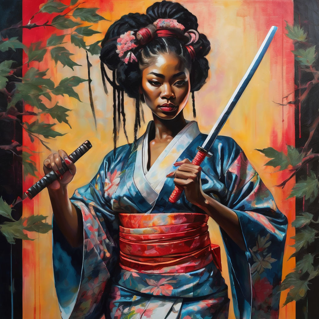 Afro woman embodying the elegance of a geisha by Cyr Leonce Anicet ...