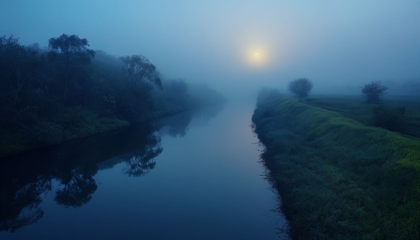 Tranquil Early Morning River Landscape Virtual Background