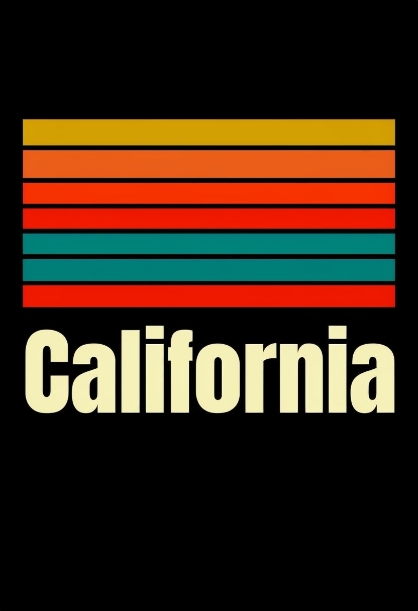Retro California Stripes Graphic Design on Black Background Poster