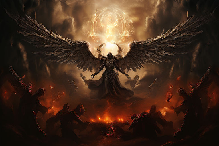 Create an image of angels warring in heaven with demons. by Ler e se ...