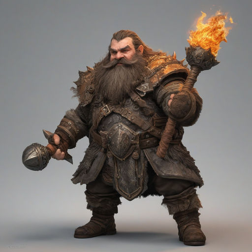 Dwarf dwarven fighter warrior wielding a flaming morningstar... by ...