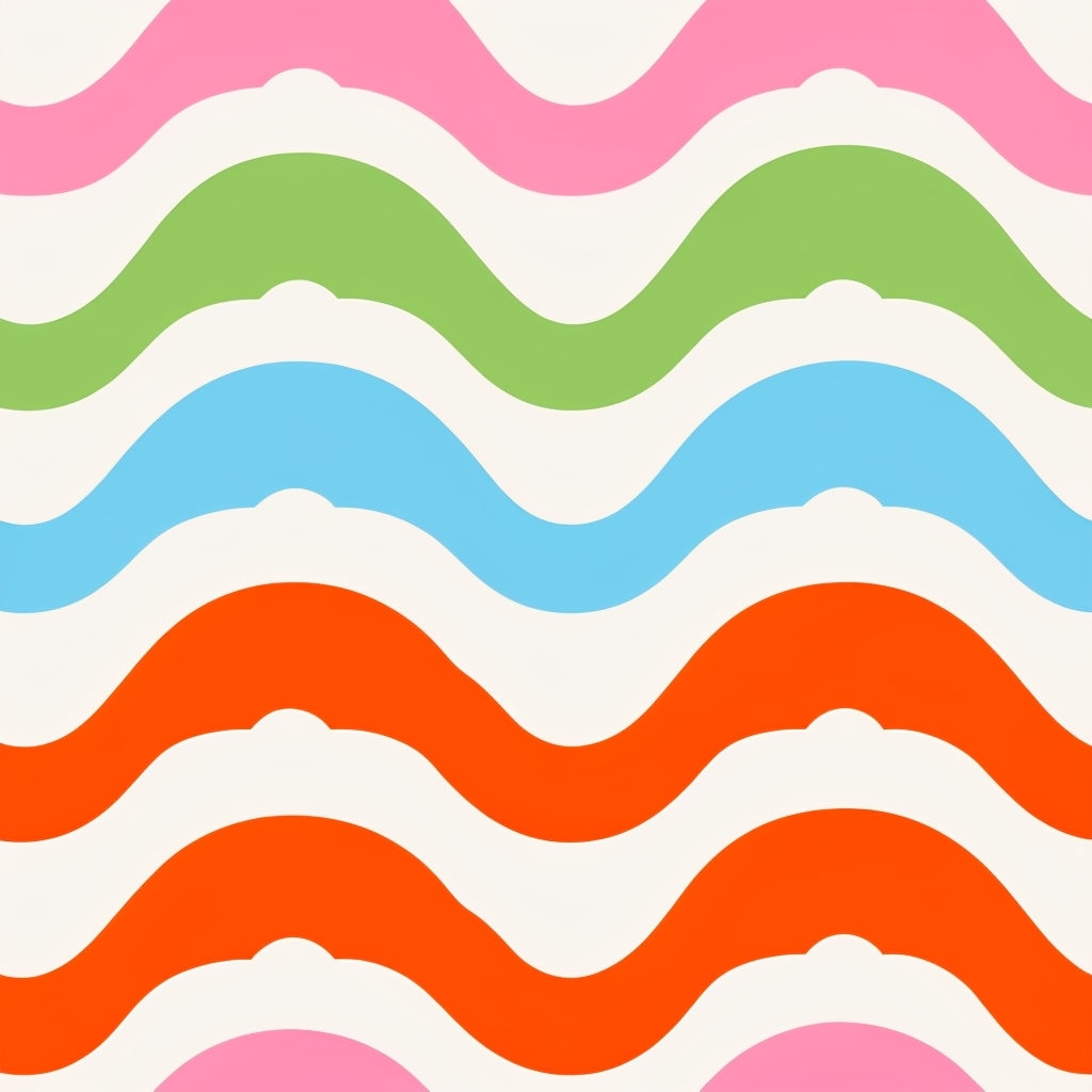 Vibrant Geometric Wavy Color Bands Pattern on Beige Background Seamless Pattern