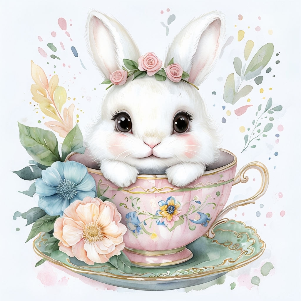 Adorable Bunny in Teacup Watercolor Illustration T-Shirt