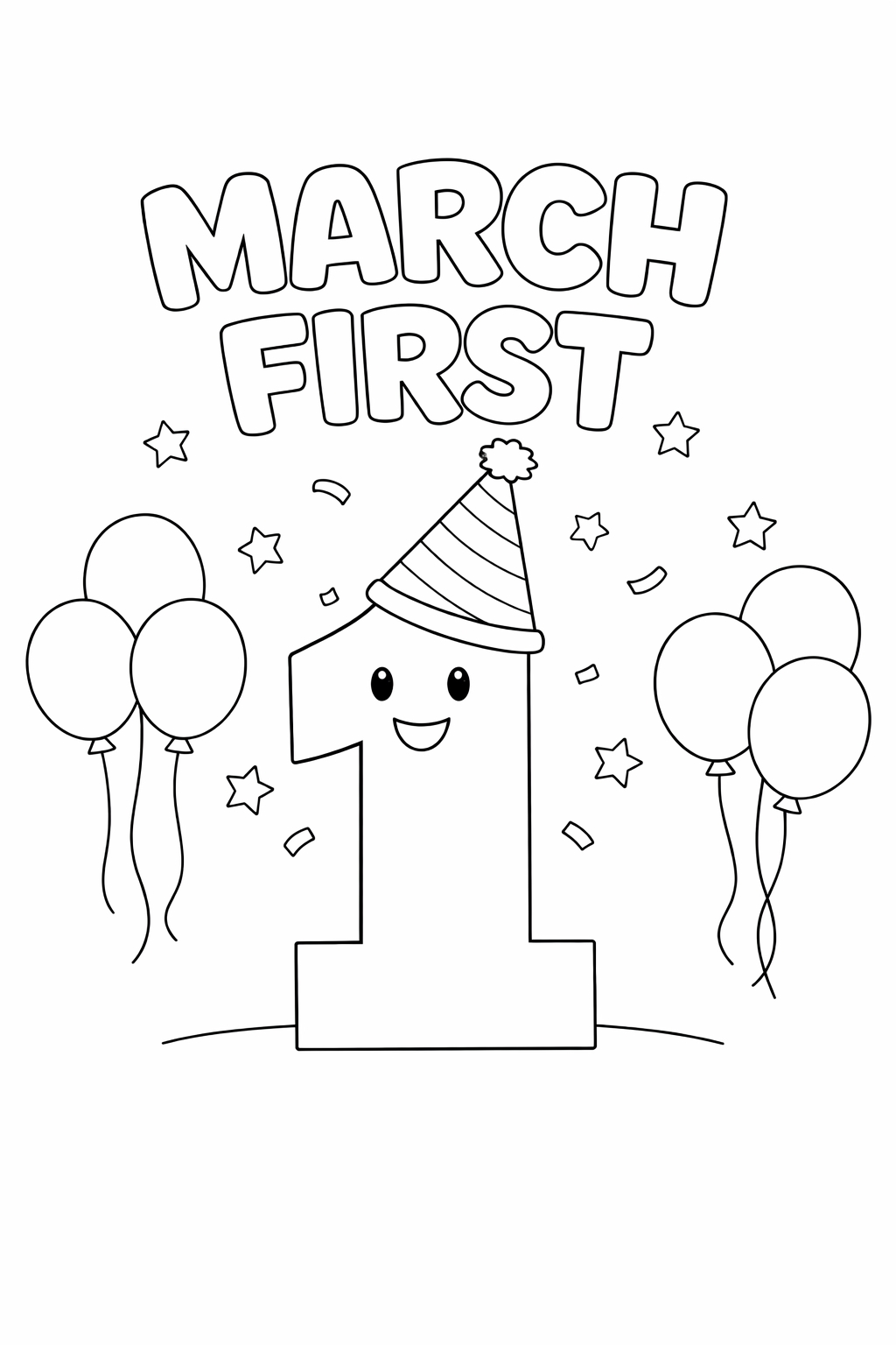 Cheerful Number One Birthday Celebration Coloring Page