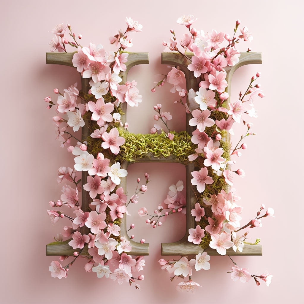 Delicate Sakura Monogram 'H' Design with Floral Accents Monogram