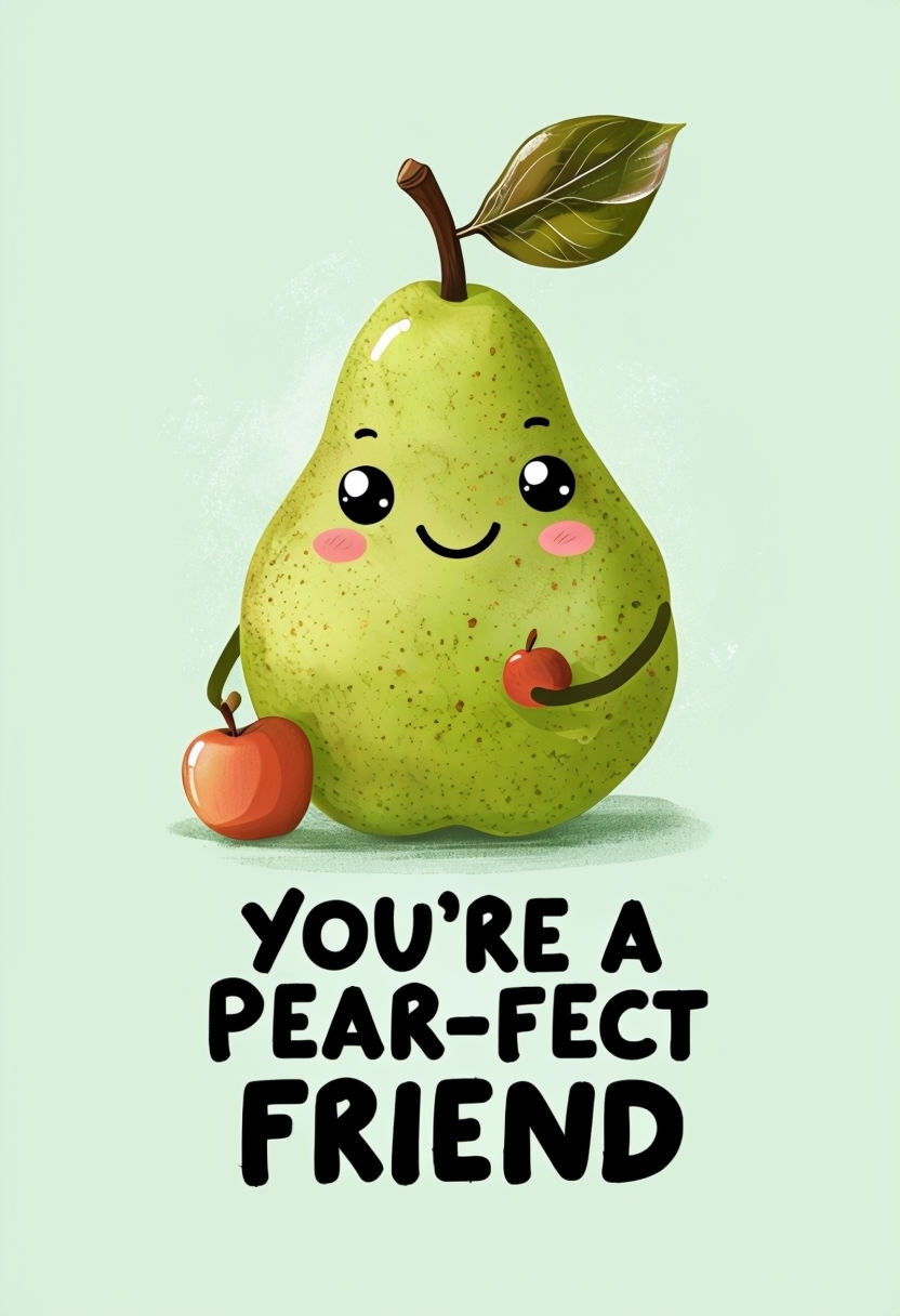 Whimsical Cartoon Pear Friend Illustration for Sticker