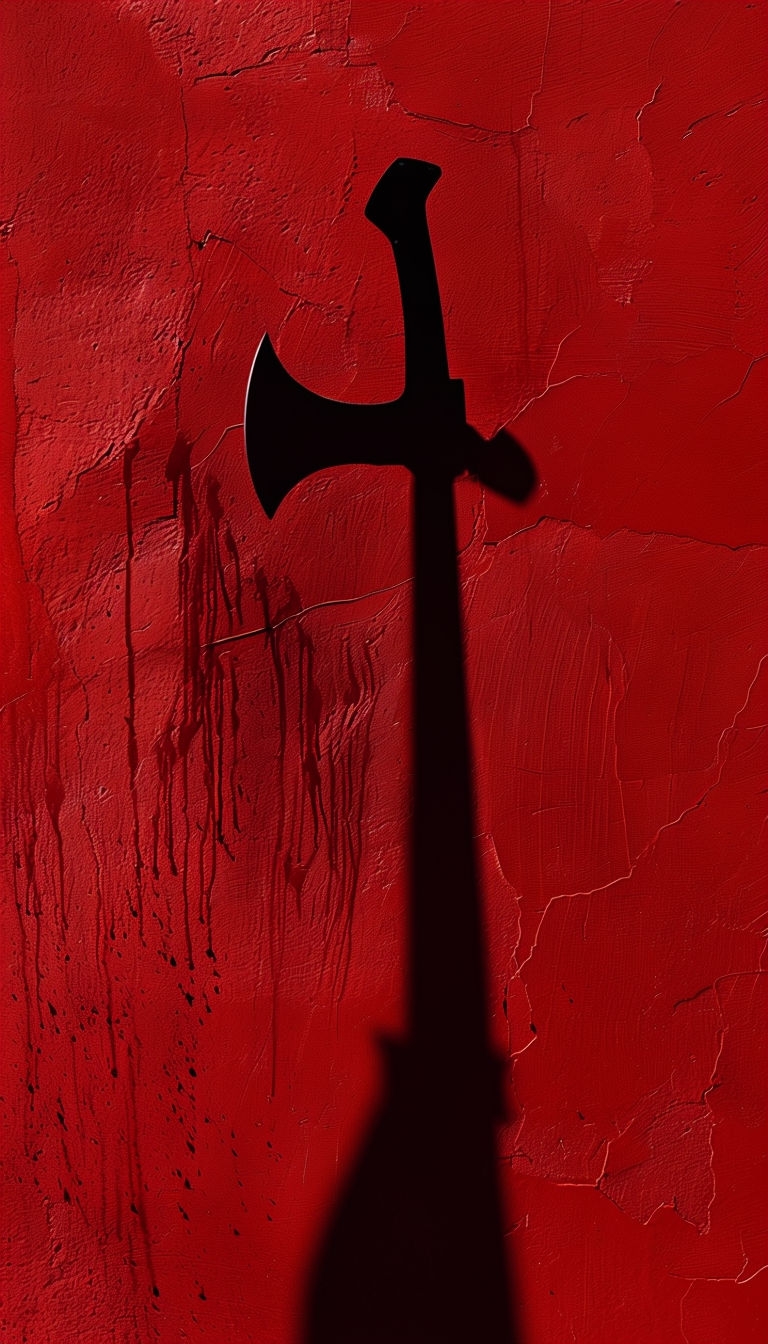 Ominous Red Textured Wall with Sword Shadow Minimalist Mobile Wallpaper