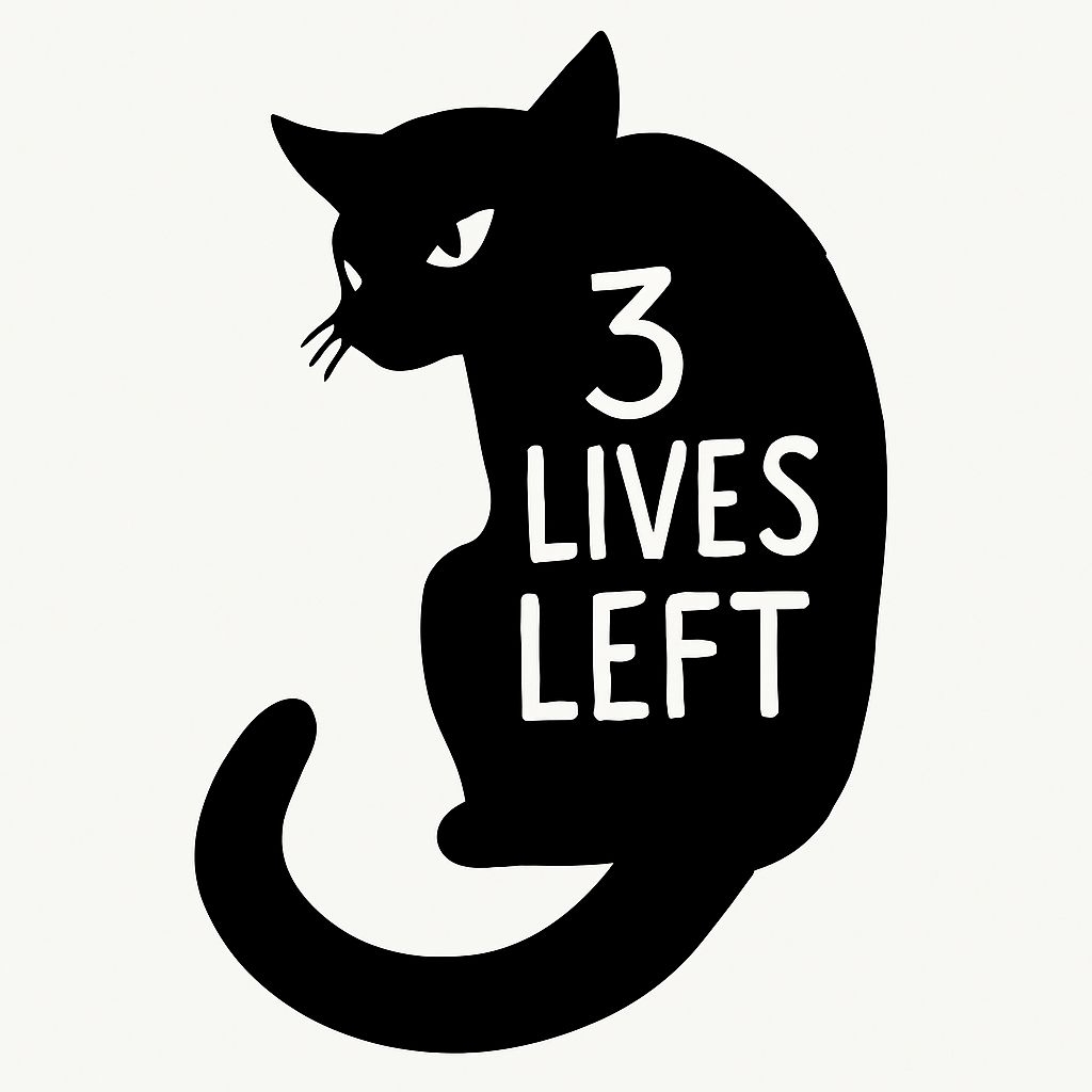 Minimalist Black Cat Silhouette with 3 Lives Left Sticker