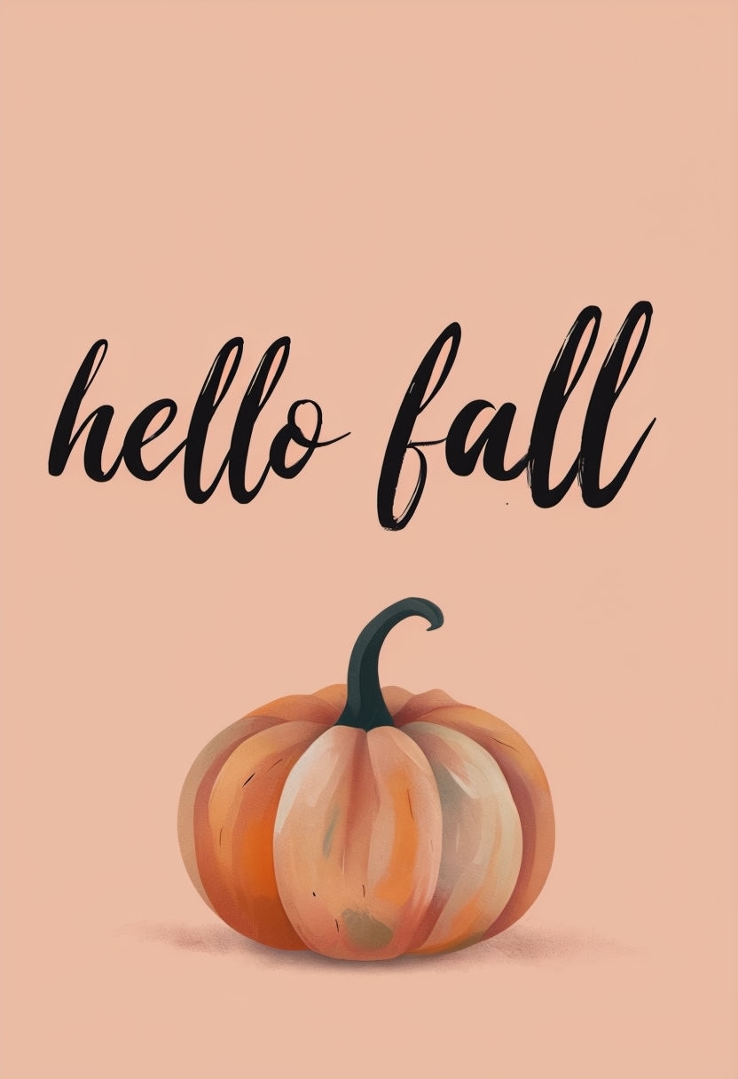 Hello Fall Minimalist Pumpkin Illustration Art