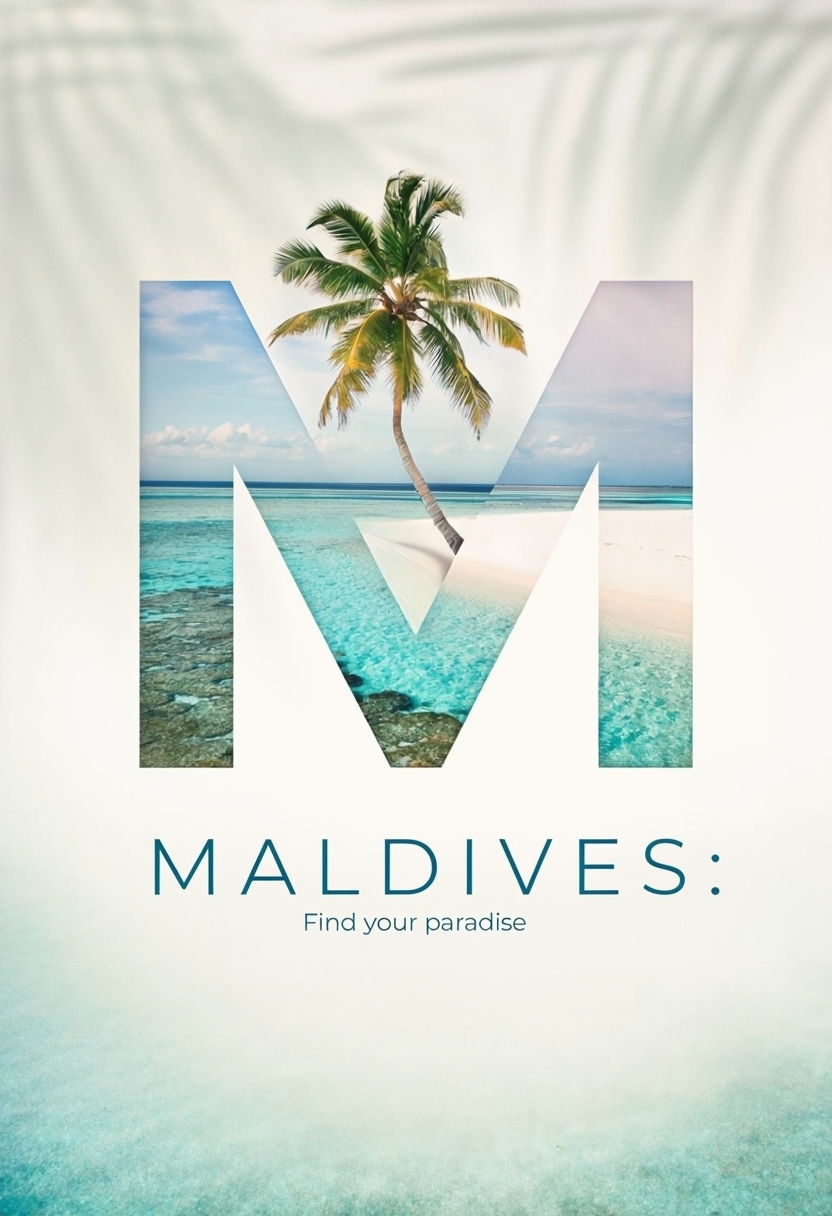 Tropical Maldives Paradise "M" Poster with Lush Palm Tree Social Media Post