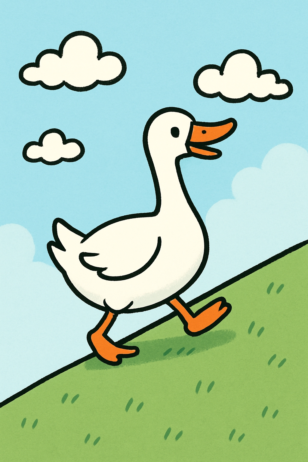 Whimsical Cartoon Duck Walking on Green Hill Phone Case Cover