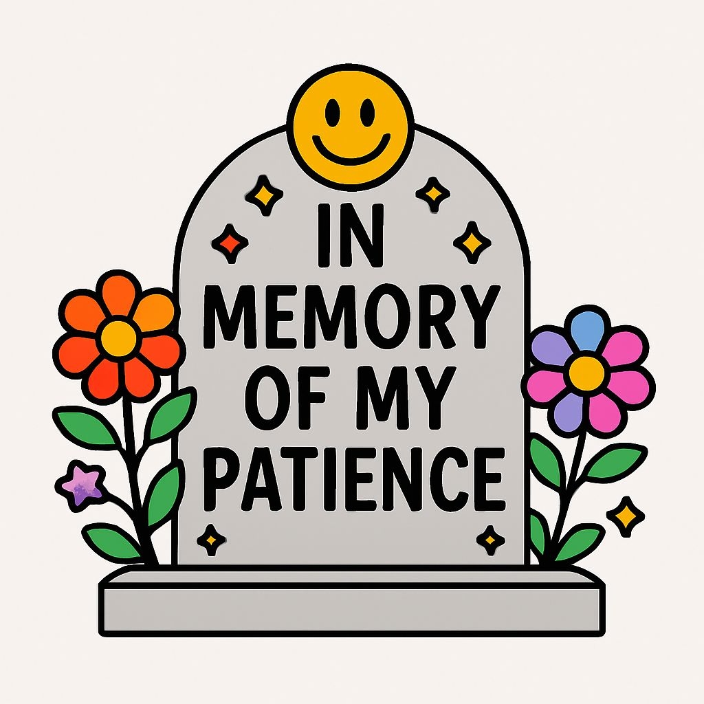 Humorous Cartoon Gravestone With Smiley Face Sticker