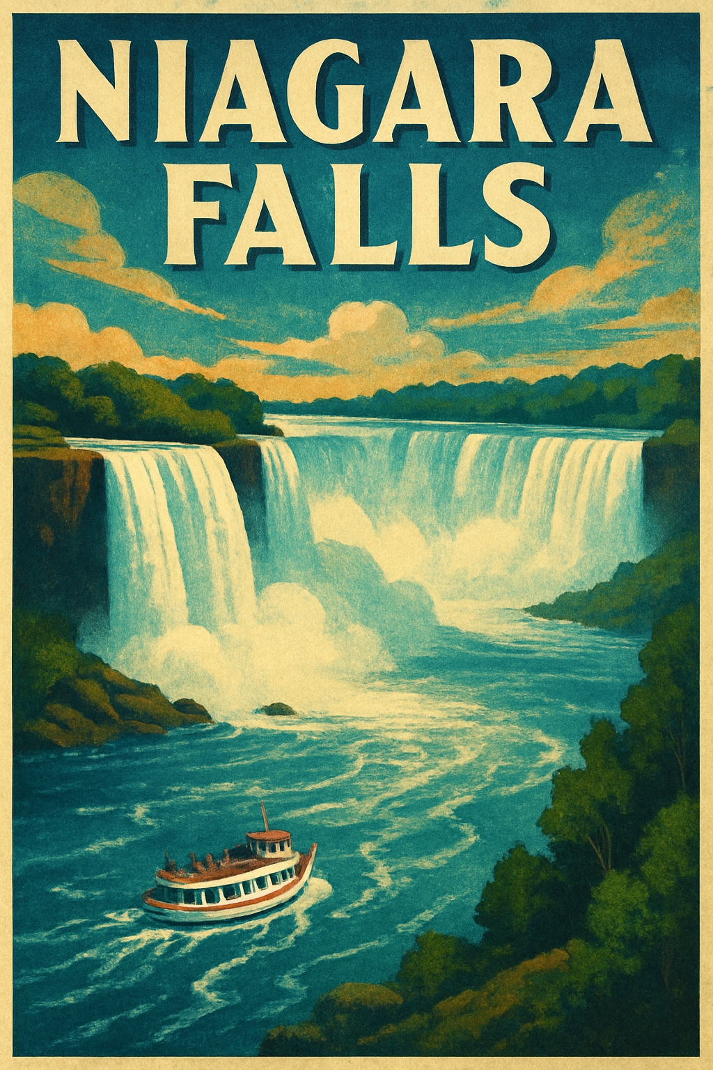 Vintage Style Niagara Falls Travel Poster Illustration