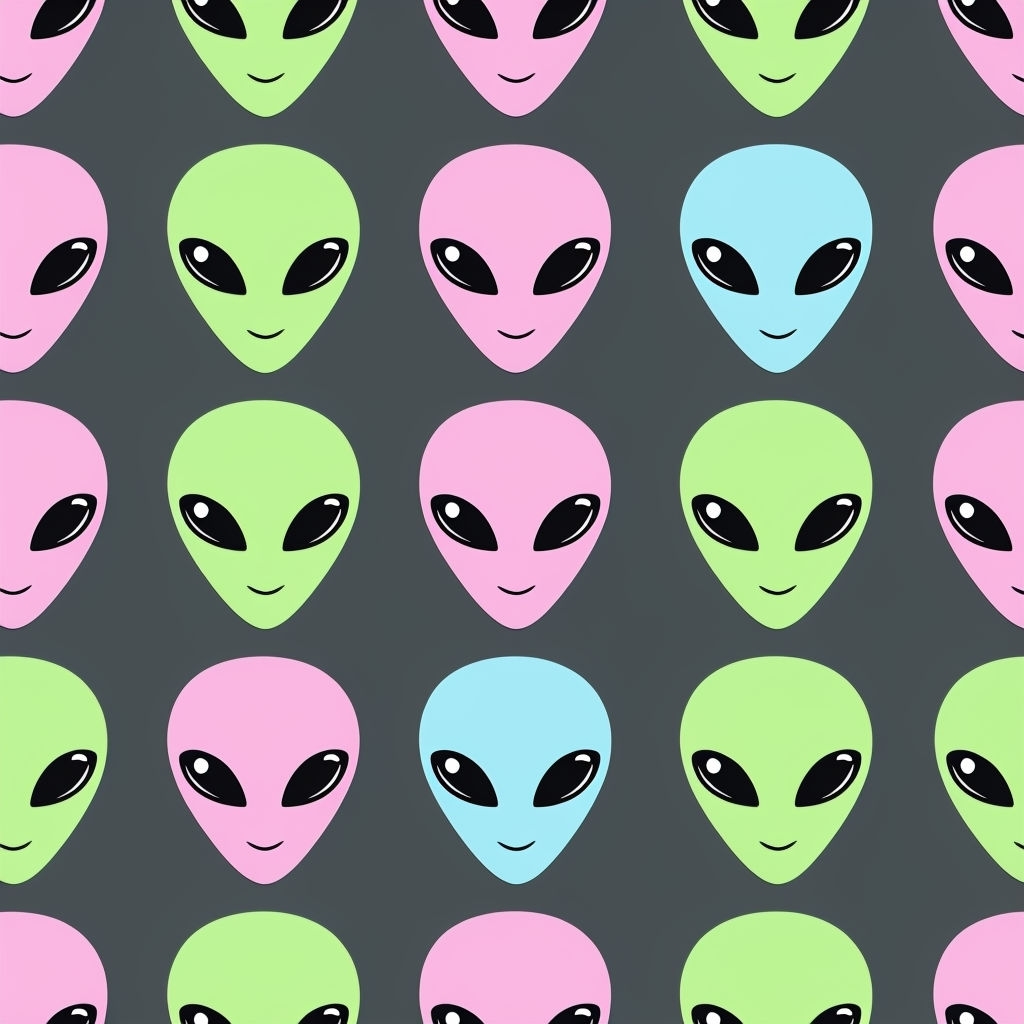 Pastel Alien Heads Cute Seamless Pattern Design for Fun Decor Seamless Pattern