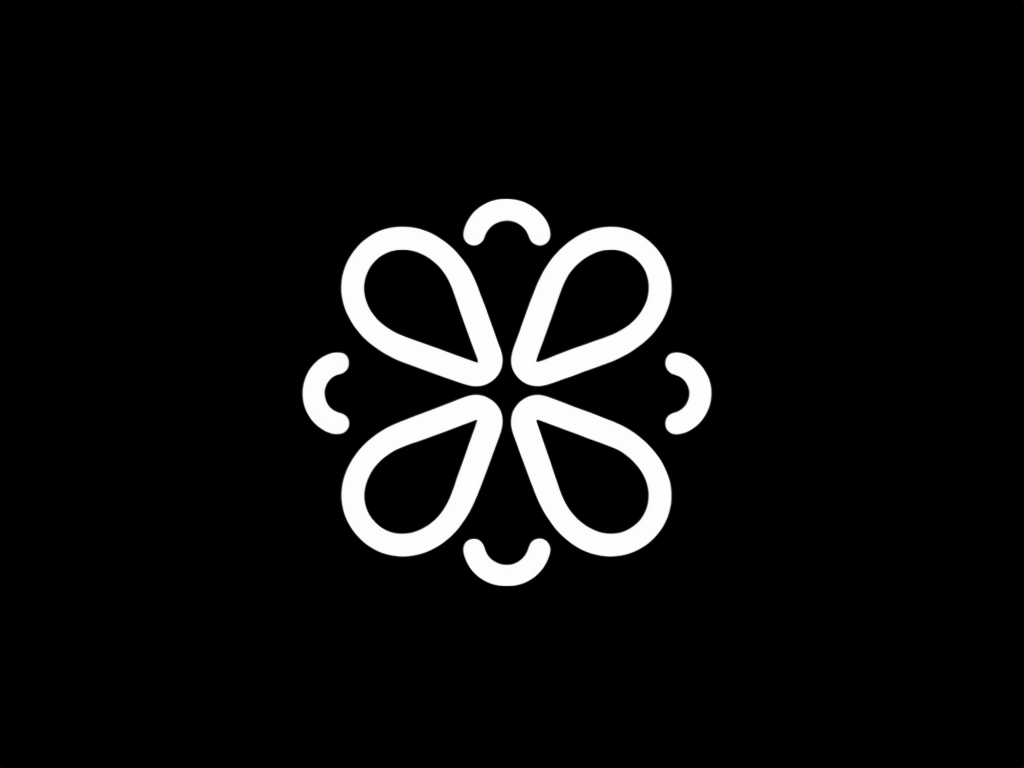 White Eight-Petal Flower Logo on Black Background